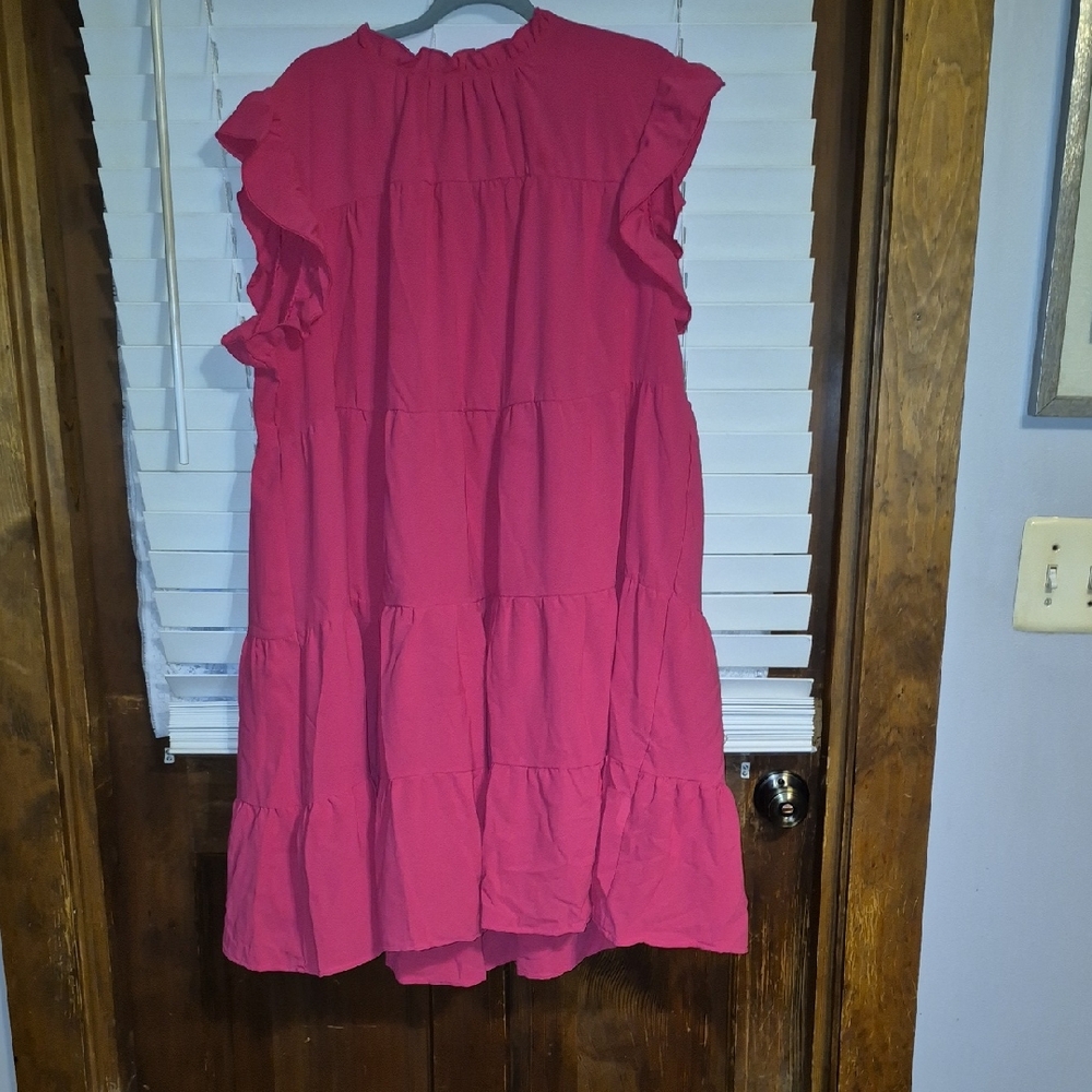 SHEIN VCAY Size 4XL HOT PINK RUFFLE TIERED BABYDOLL DRESS. NWT.
